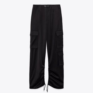 ZARA Women’s Small Black Cargo Pants Utility Ruched Drawstring Trousers